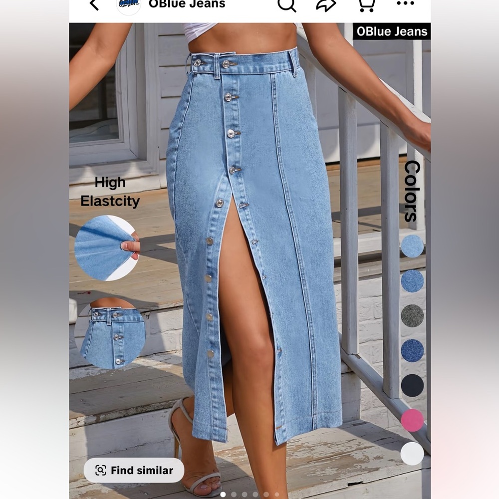 Light Wash Button-Front Denim Midi Skirt